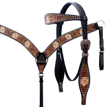 Comfytack Horse Floral Hand Painted Genuine Leather Breast Collar Headstall